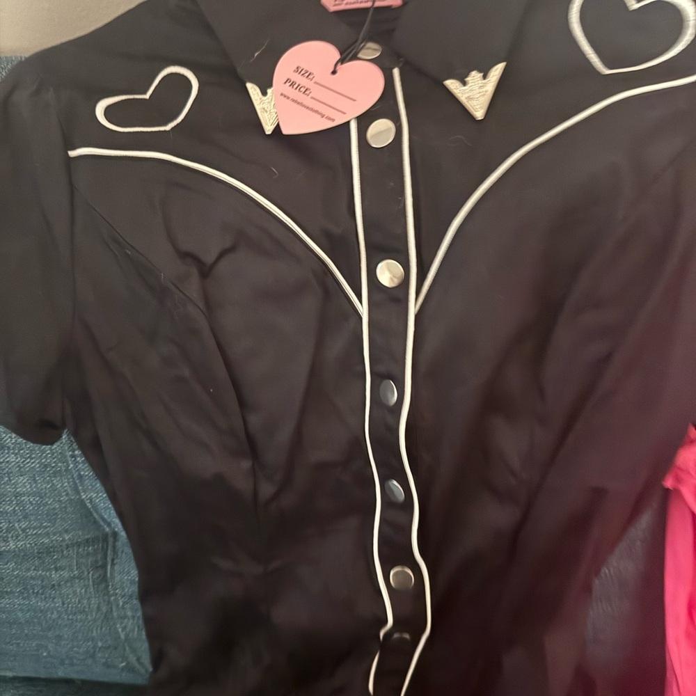 Black Western-Style Shirt Dress with White Piping